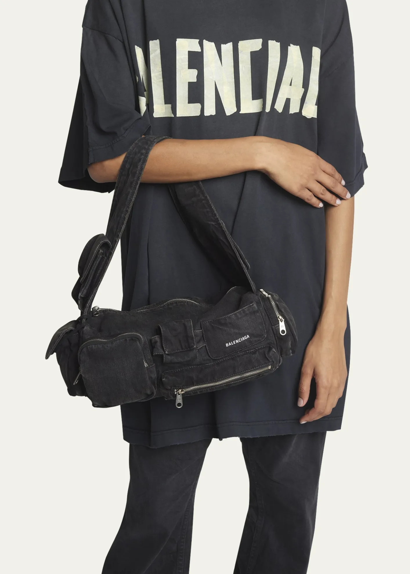 BalenciagaSuperbusy Sling Washed Denim Shoulder Bag