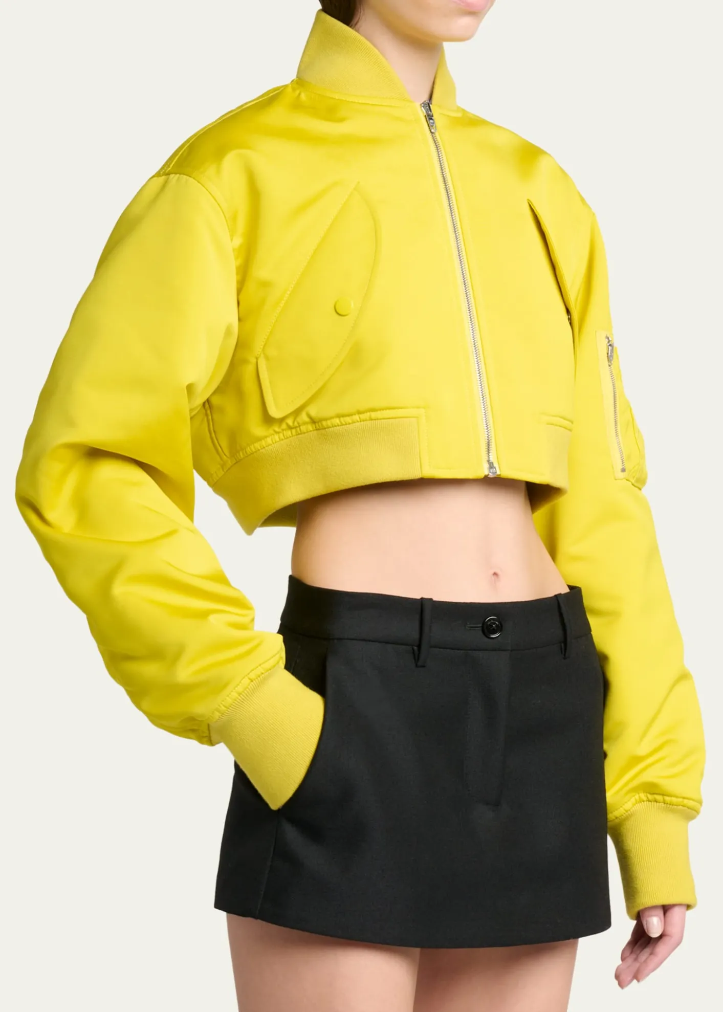 BalenciagaTechnical Faille Crop Bomber Jacket