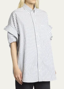 BalenciagaTucked-Sleeve Striped Poplin Shirt