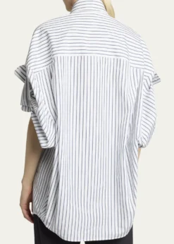 BalenciagaTucked-Sleeve Striped Poplin Shirt