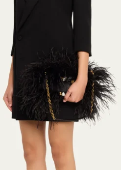 BalmainAnthem Belted Feather Shoulder Bag