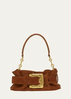 BalmainAnthem Mini Buckle Shoulder Bag in Suede