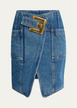 BalmainBelted Wrap Denim Mini Skirt