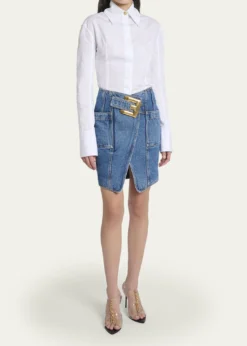 BalmainBelted Wrap Denim Mini Skirt