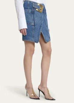 BalmainBelted Wrap Denim Mini Skirt