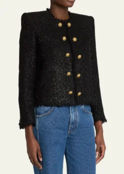 BalmainButtoned Glitter Tweed Cardigan
