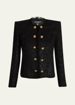 BalmainButtoned Glitter Tweed Cardigan