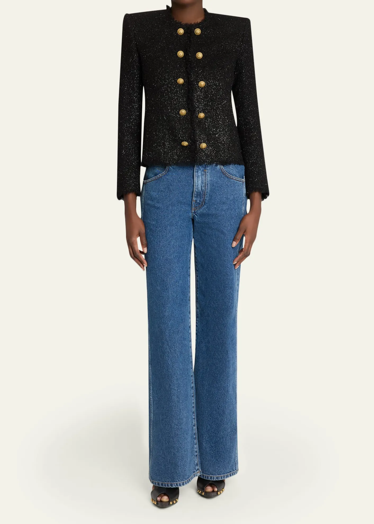 BalmainButtoned Glitter Tweed Cardigan