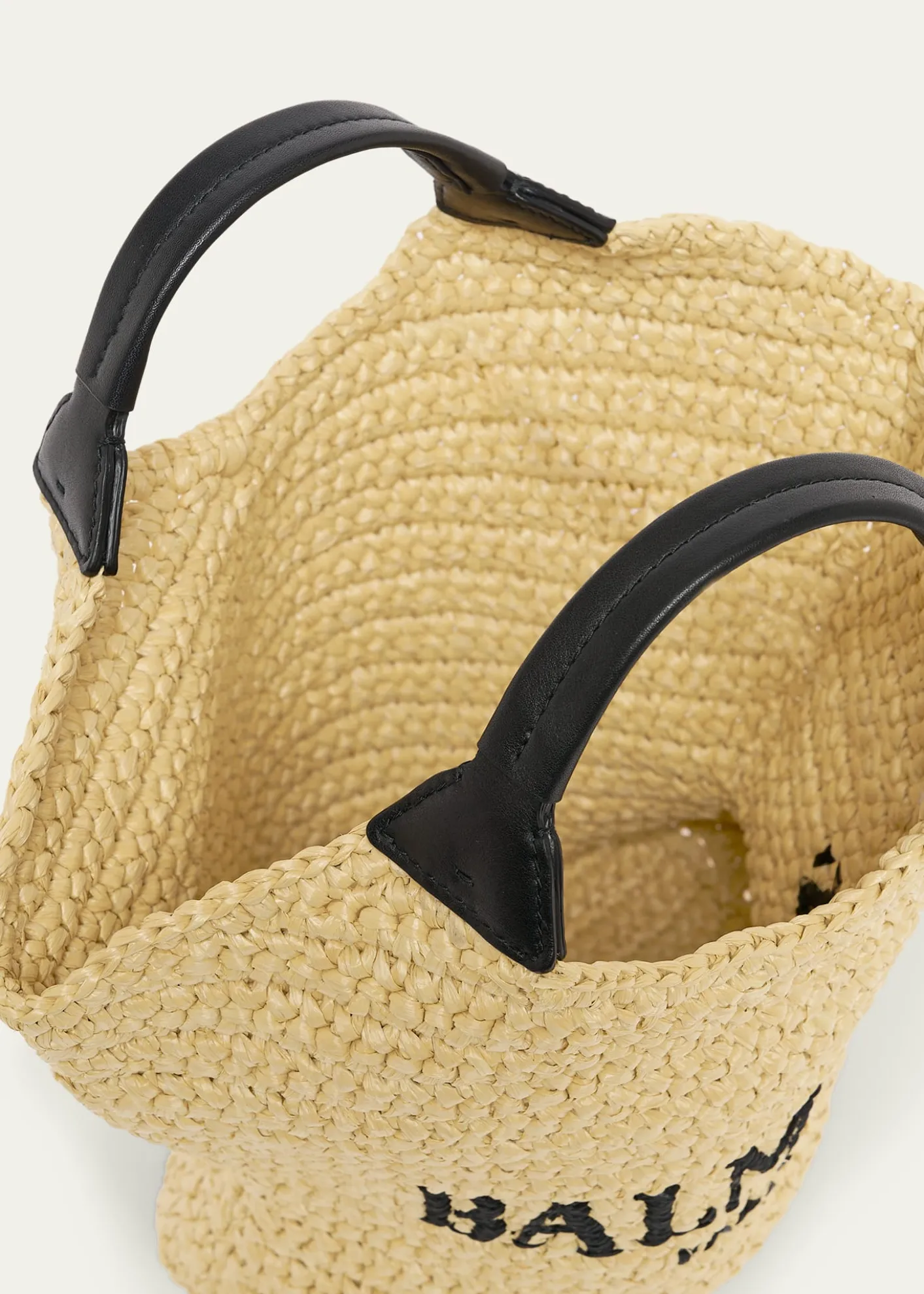 BalmainCabas Mini Faux Raffia Top-Handle Bag