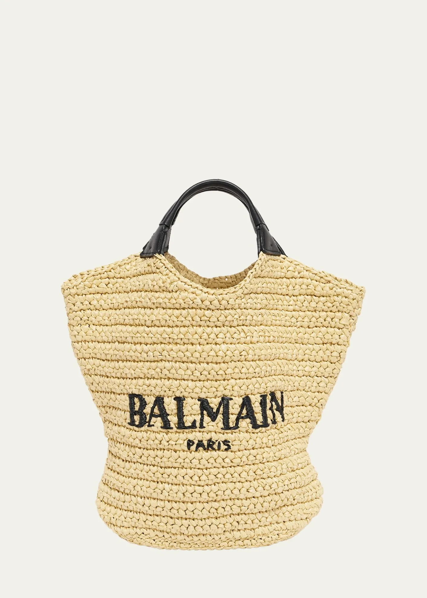BalmainCabas Mini Faux Raffia Top-Handle Bag