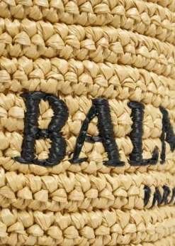 BalmainCabas Mini Faux Raffia Top-Handle Bag