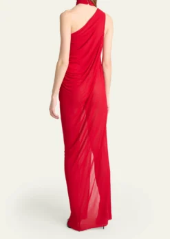 BalmainCross Neck Draped Jersey Gown