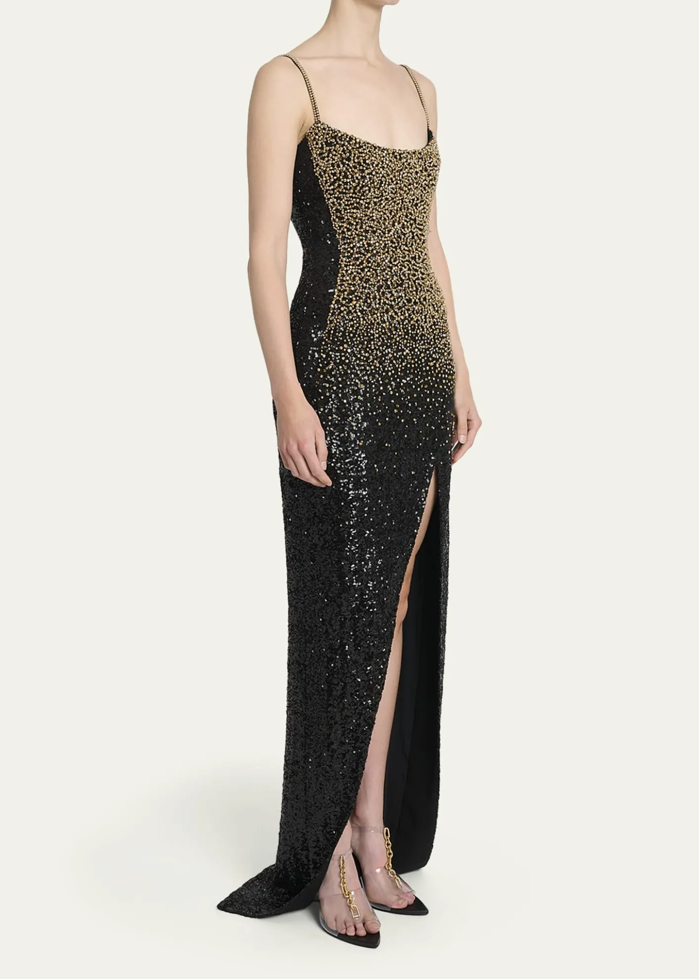 BalmainDragrade Crystal Sequined Slit Gown
