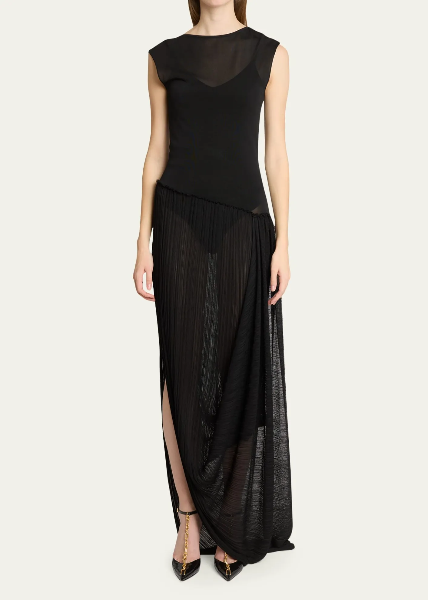 BalmainFlechage Semi-Sheer Draped Dress