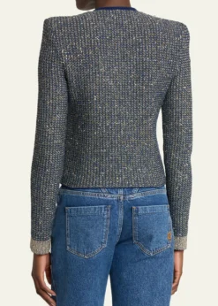 BalmainGlittered Tweed Buttoned Cardigan