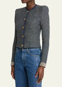 BalmainGlittered Tweed Buttoned Cardigan