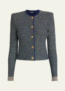 BalmainGlittered Tweed Buttoned Cardigan