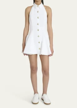 BalmainHalter Popeline Fit-&-Flare Mini Shirtdress