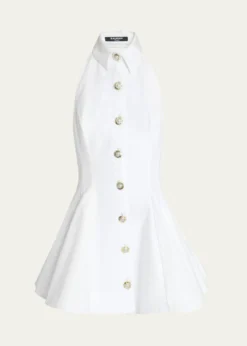 BalmainHalter Popeline Fit-&-Flare Mini Shirtdress