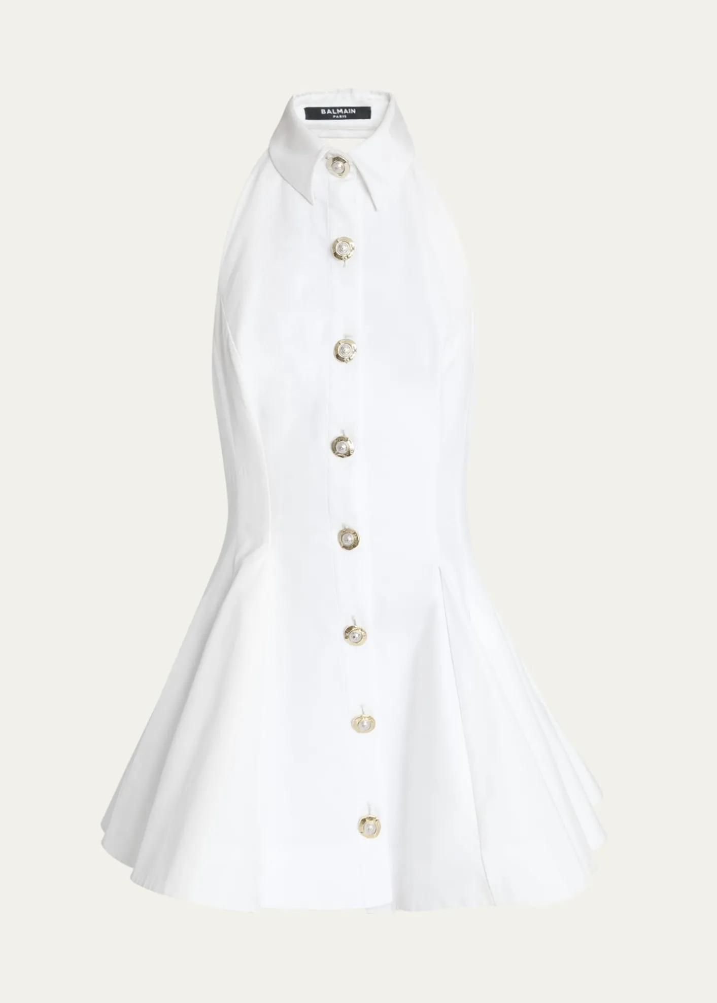 BalmainHalter Popeline Fit-&-Flare Mini Shirtdress