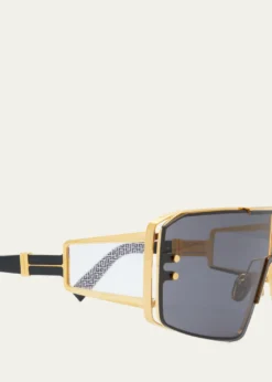 BalmainLe Masque Black Titanium & Acetate Shield Sunglasses