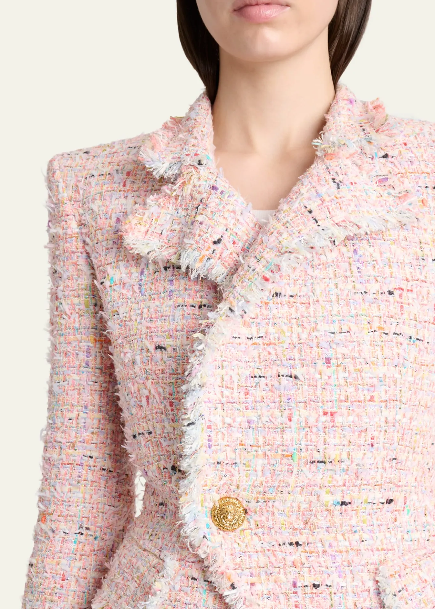 BalmainLion Head Single-Breasted Tweed Jacket