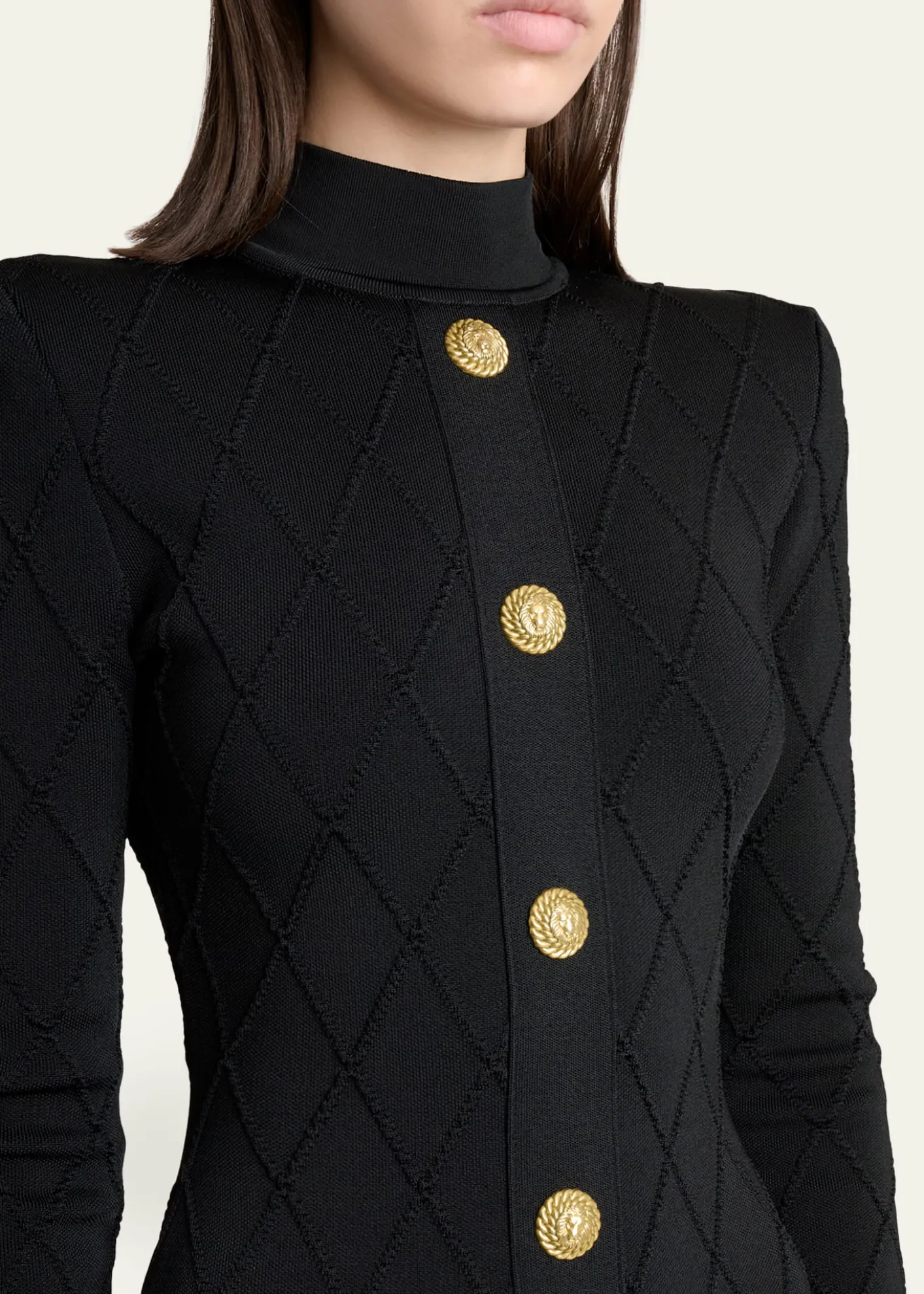BalmainLong-Sleeve Buttoned Knit Mini Dress