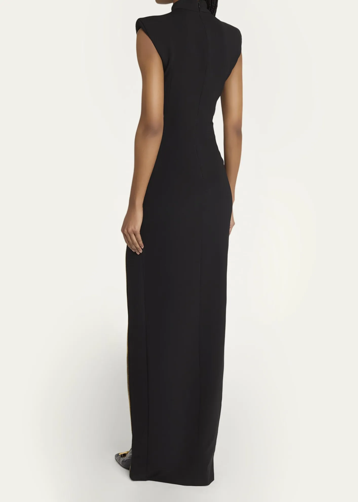 BalmainMock-Neck Zip Slit Sleeveless Gown