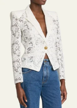 BalmainOne-Button Floral Lace Blazer
