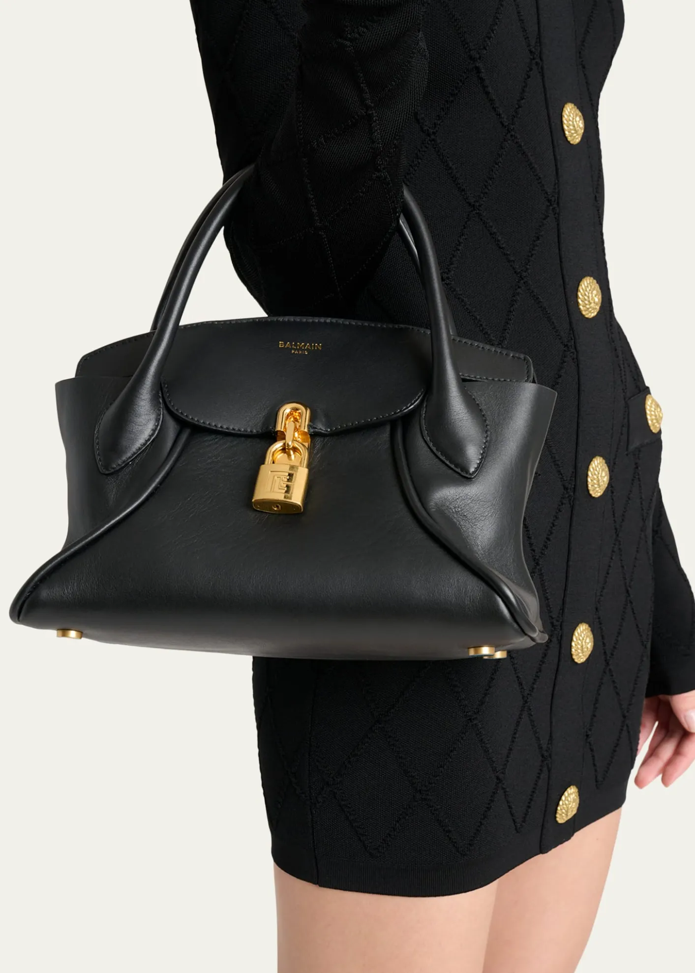 BalmainPulse Leather Top-Handle Bag