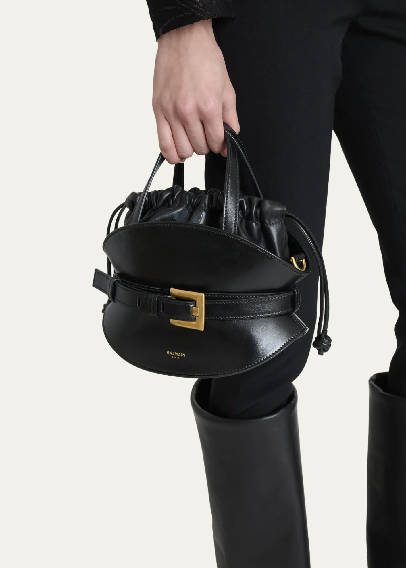 BalmainShuffle Mini Top-Handle Bag in Calfskin