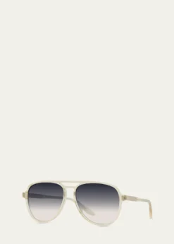 Barton PerreiraMen's Double-Bridge Acetate Aviator Sunglasses