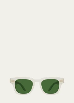Barton PerreiraMen's Keyhole-Bridge Transparent Acetate Square Sunglasses