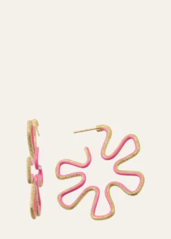 Bea Bongiasca9K Gold Diamond and Pink Enamel Polka Dot Earrings