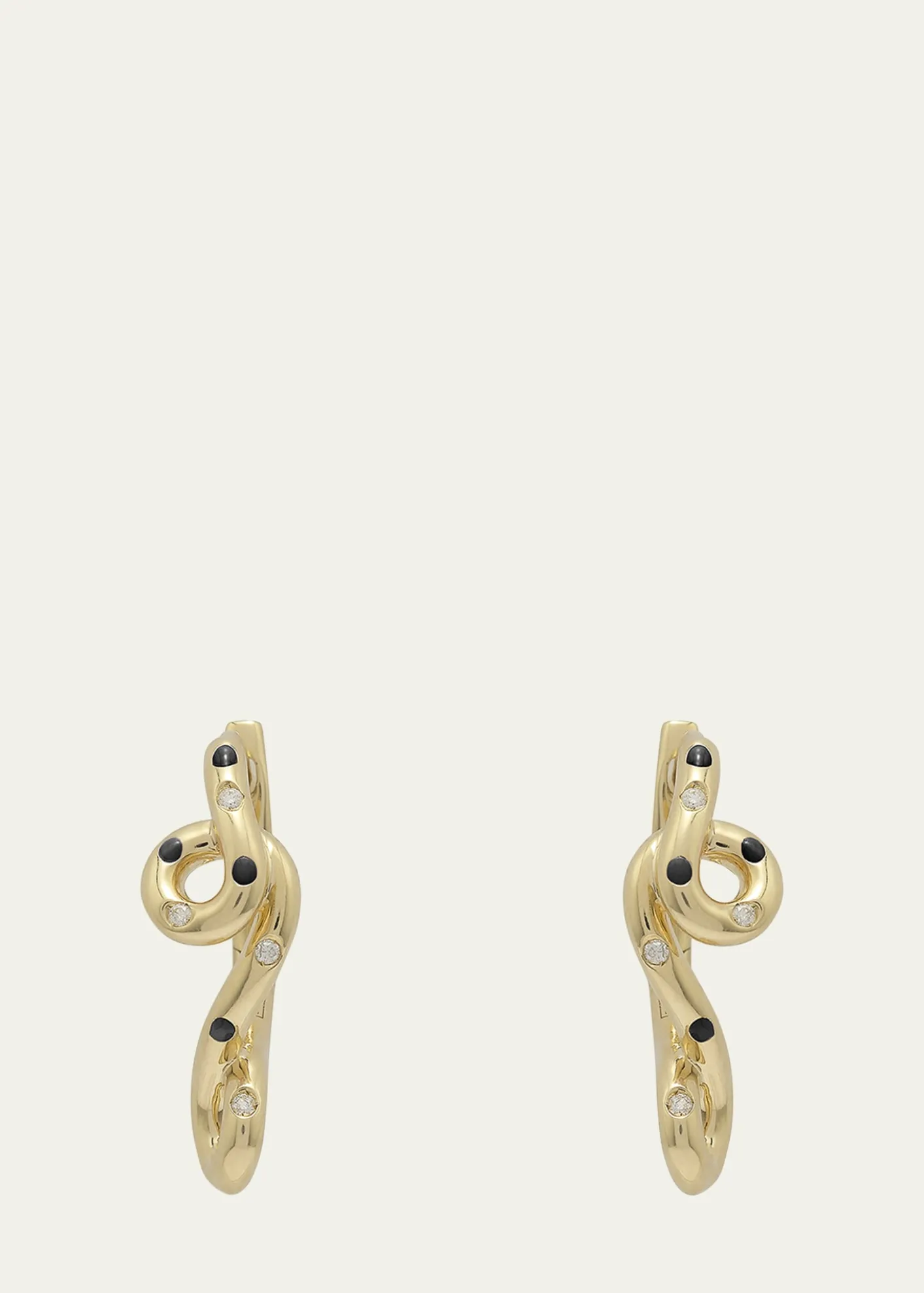 Bea Bongiasca9K Gold Diamond and Black Enamel Polka Dot Earrings