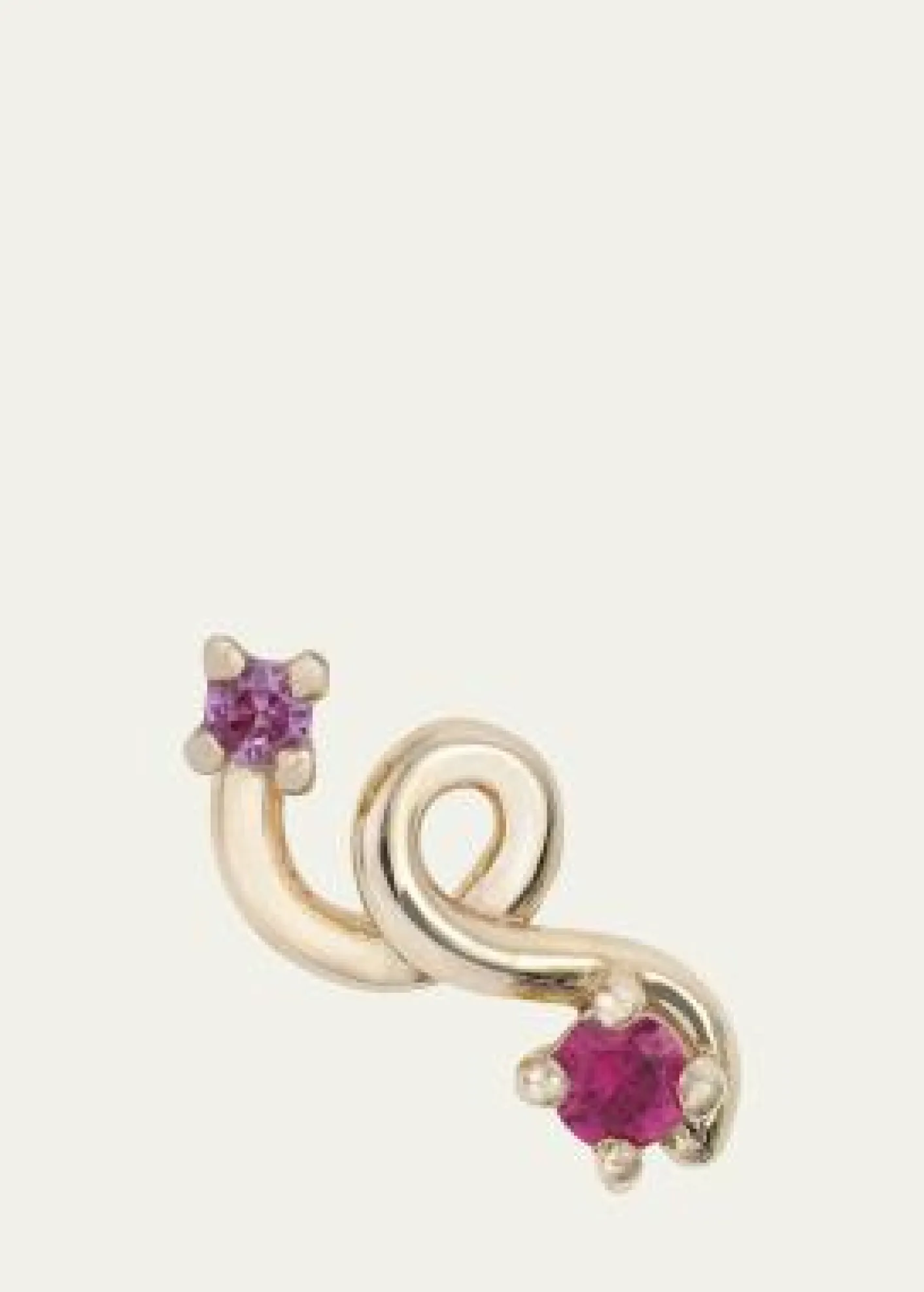 Bea Bongiasca9K Yellow Gold Ruby and Pink Sapphire Mini Loop Earring, Single