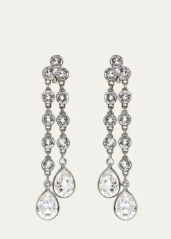 Ben-AmunDouble Teardrop Crystal Dangle Clip Earrings