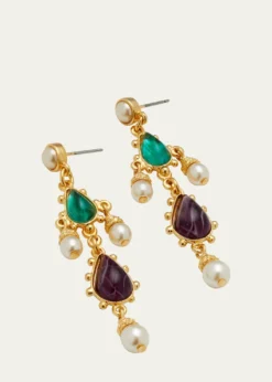Ben-AmunGold Stone and Pearly Earrings