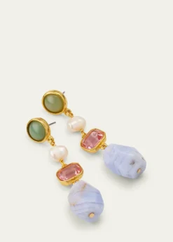 Ben-Amun24k Electroplated Gold Mixed-Stone Drop Earrings