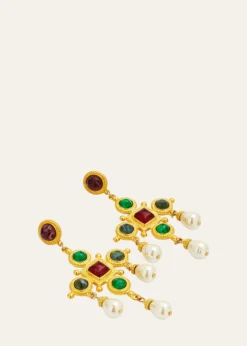 Ben-Amun24k Gold Electroplated Pearly Drop Cross Earrings