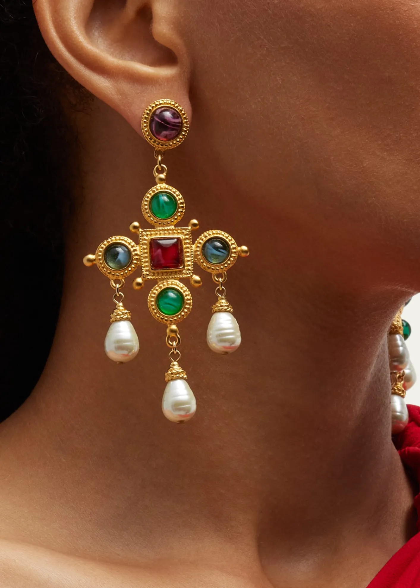 Ben-Amun24k Gold Electroplated Pearly Drop Cross Earrings