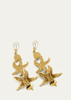 Ben-AmunStarfish Clip On Earrings with Pearly Drops and Coral Stones
