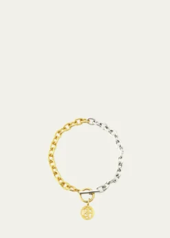 Ben-AmunTwo-Tone Link Necklace with Logo, 16"L