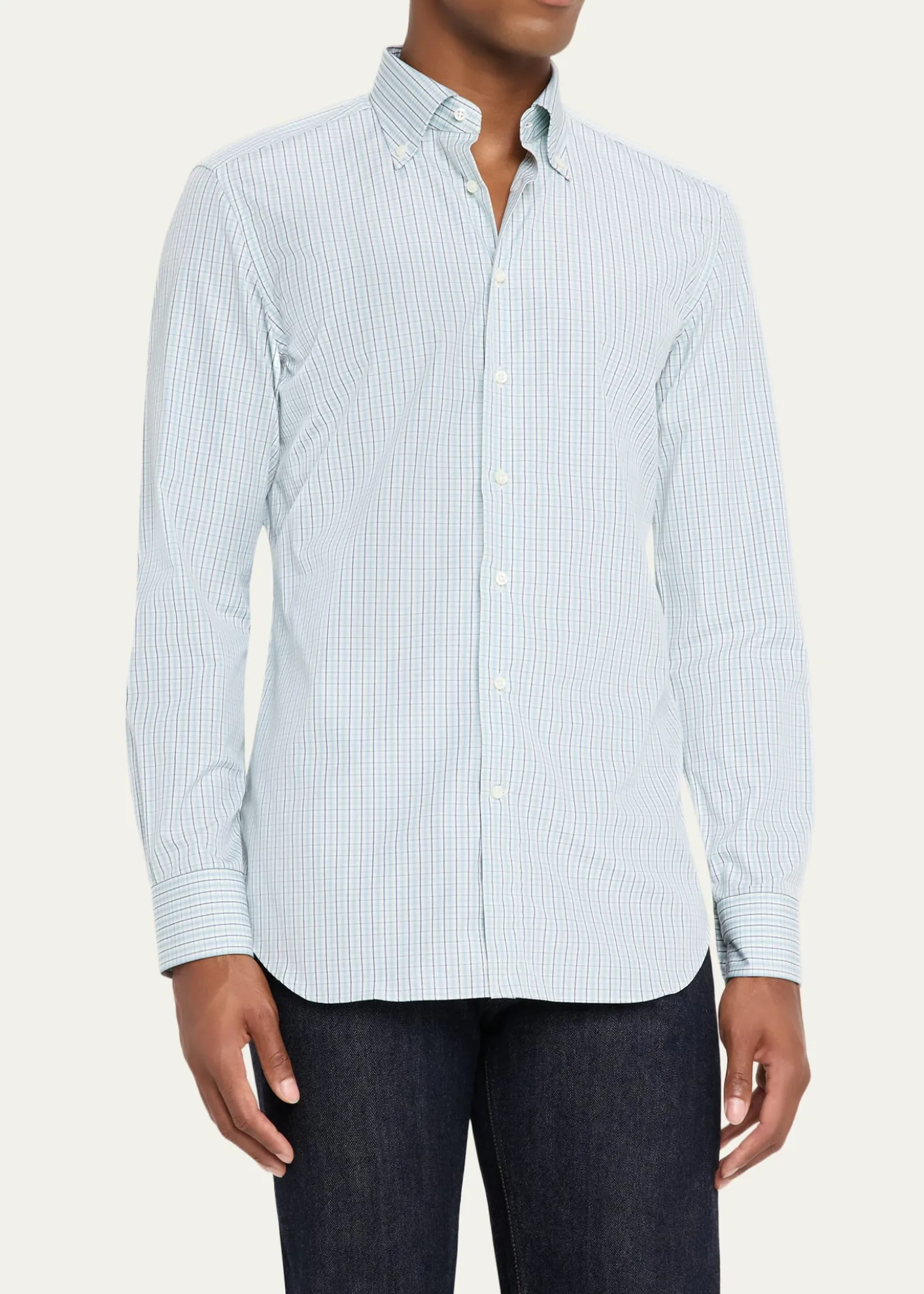 Bergdorf GoodmanMen's Cotton Tattersall Check Button-Collar Sport Shirt