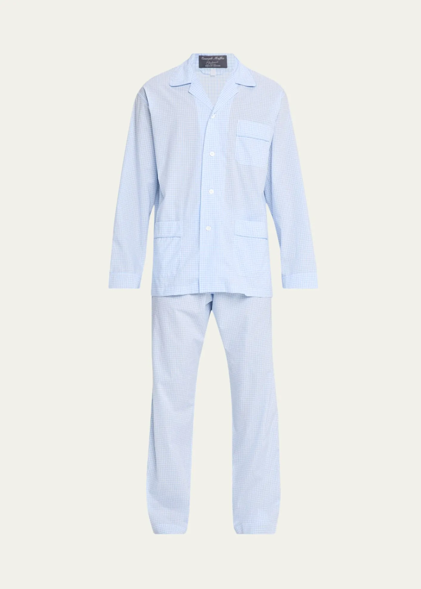 Bergdorf GoodmanMen's Cotton and Linen Micro-Check Long Pajama Set