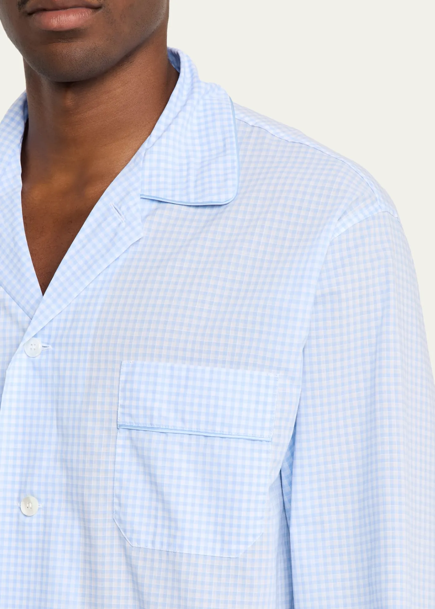 Bergdorf GoodmanMen's Cotton and Linen Micro-Check Long Pajama Set