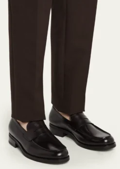 Bergdorf GoodmanMen's Brushed Leather Rubber-Sole Penny Loafers