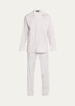Bergdorf GoodmanMen's Cotton Pinstripe Long Pajama Set
