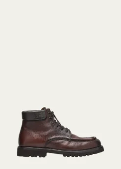Bergdorf GoodmanMen's Moc-Toe Grained Leather Lace-Up Boots
