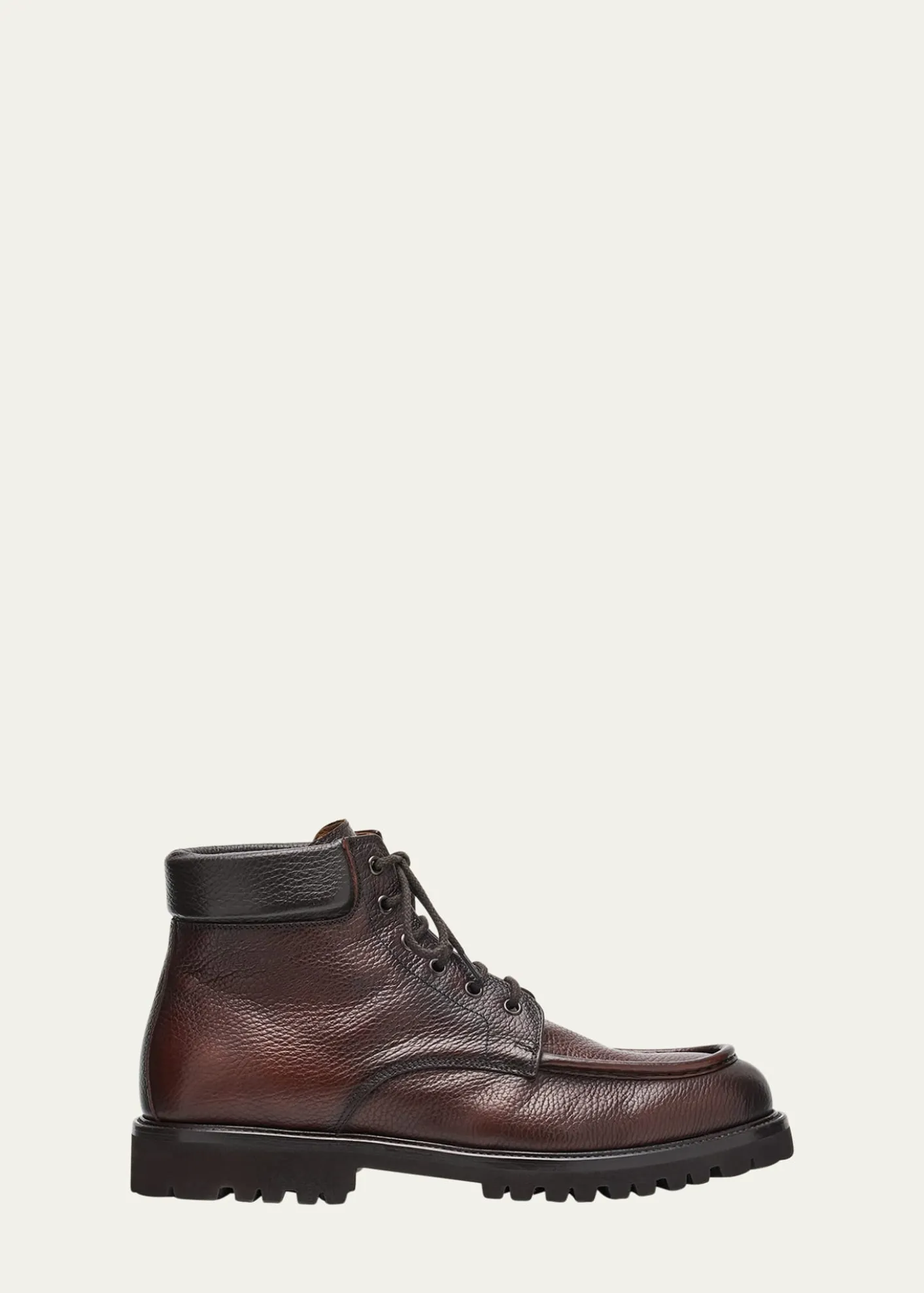 Bergdorf GoodmanMen's Moc-Toe Grained Leather Lace-Up Boots